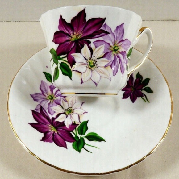 VTG Royal Kendall Fine Bone China England Tea Cup & saucer set Clematis Flora - Picture 1 of 7